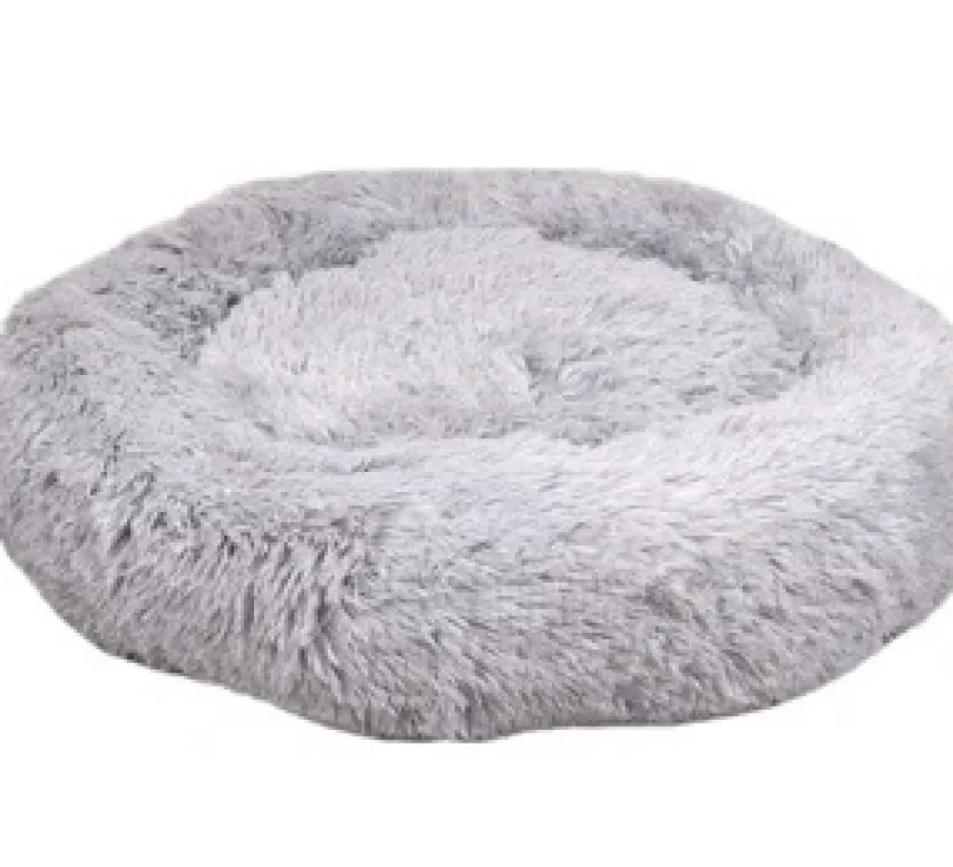 Cushion Krems fluffy rund hundeseng medium lysegrå
