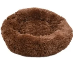 Cushion Krems fluffy rund hundeseng small mørkebrun