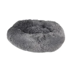 Cushion Krems fluffy rund hundeseng small grå