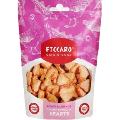 FICCARO Hundesnack Kylling og sej hearts 100 g - naturlige hundesnacks i hjerteform