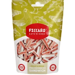 FICCARO Hundesnack Kylling & Torsk Sandwich Small - små sandwichstykker 100 g