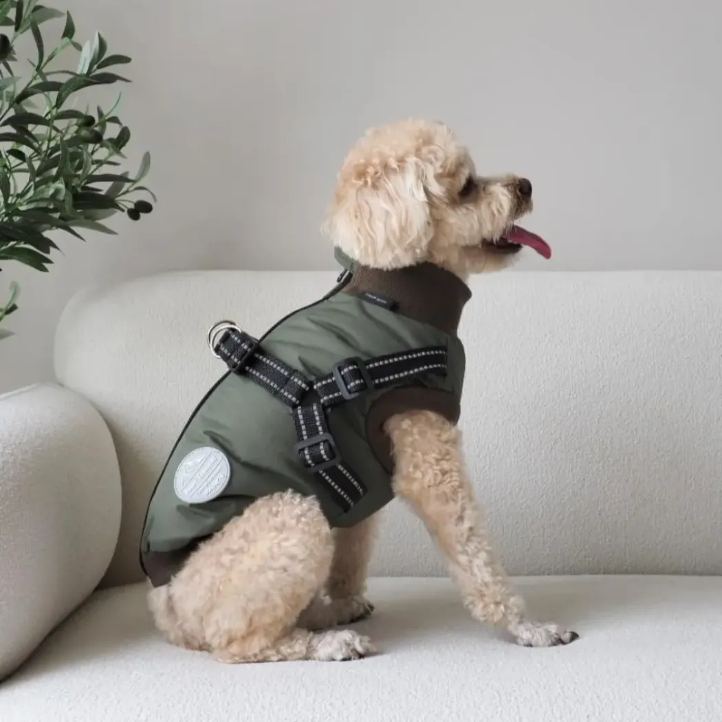 Hundejakke Thor med indbygget sele Grøn XS