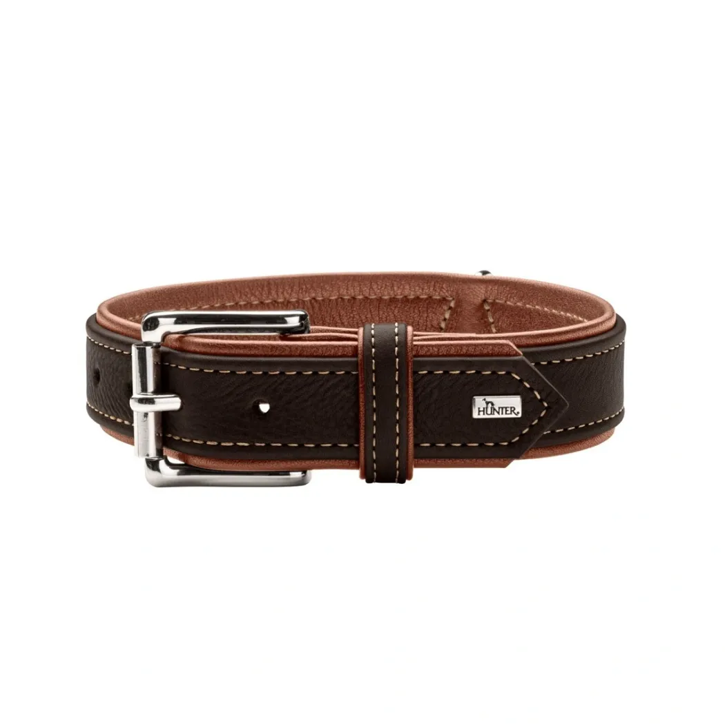 Hunter Hundehalsbånd læder Canada Elg Str.60 Sort/Cognac - 46-52 cm