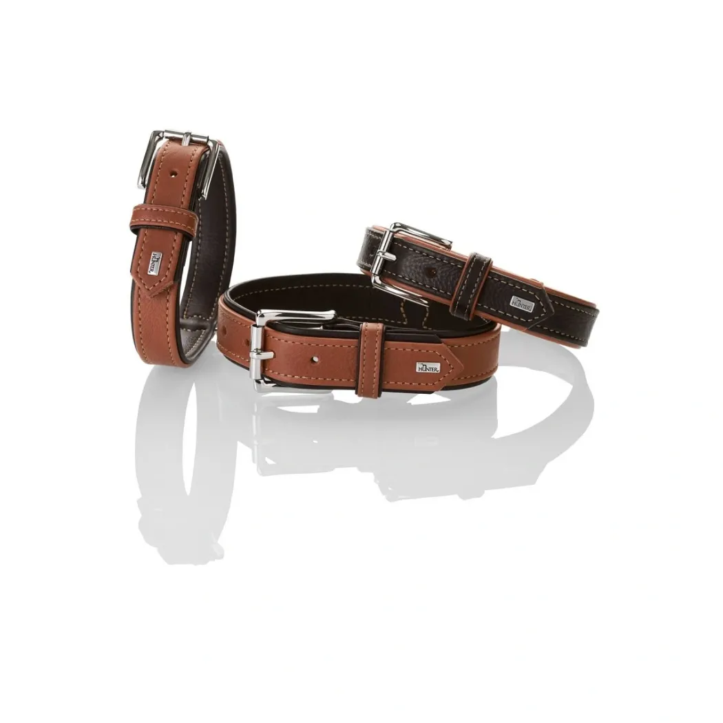 Hunter Hundehalsbånd læder Canada Elg Str 30 Cognac/Sort - 21-25 cm