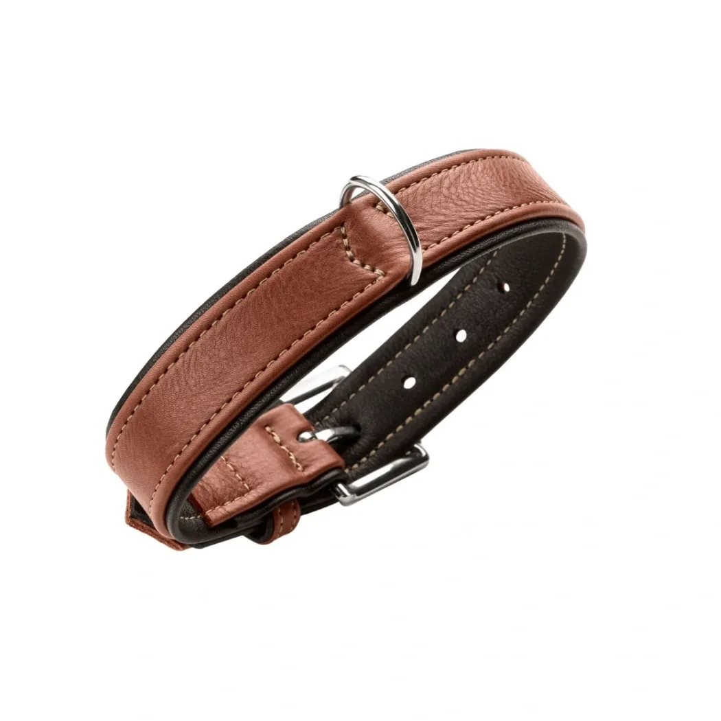 Hunter Hundehalsbånd læder Canada Elg Str.45 Cognac/Sort - 33-39 cm