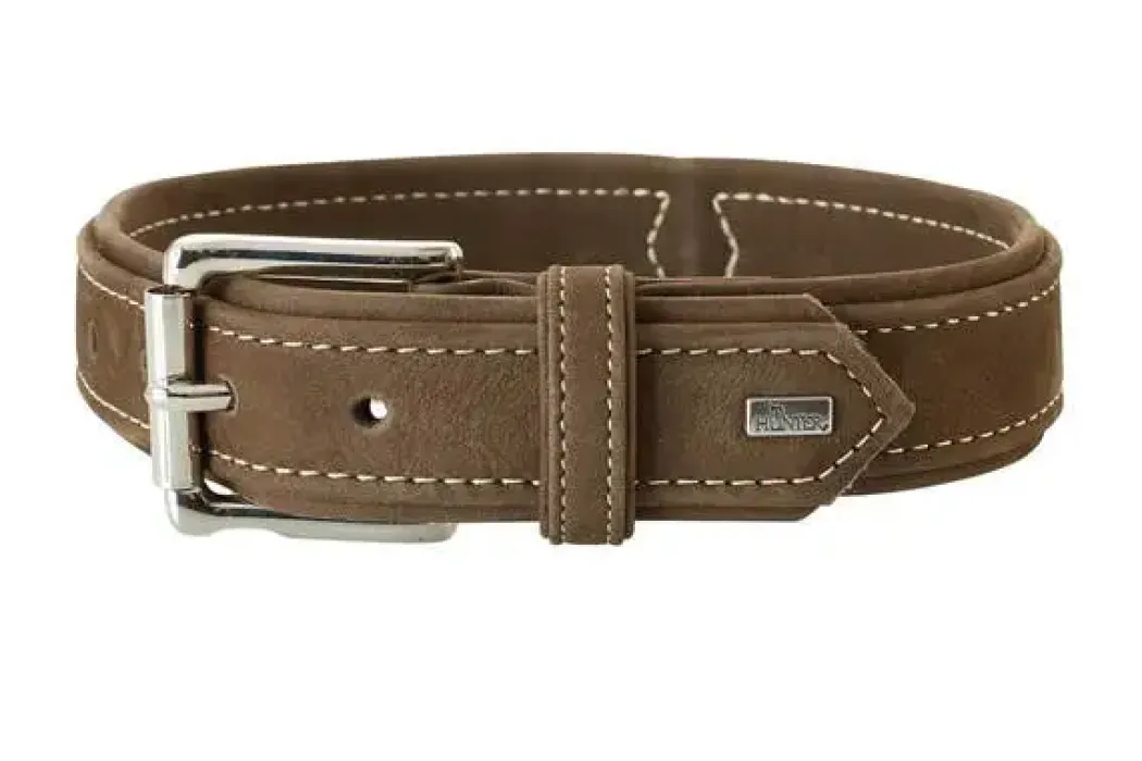 Hunter Hunting halsbånd str.60 Brun - justerbart hundehalsbånd (46 - 52 cm., B 3,5 cm.)