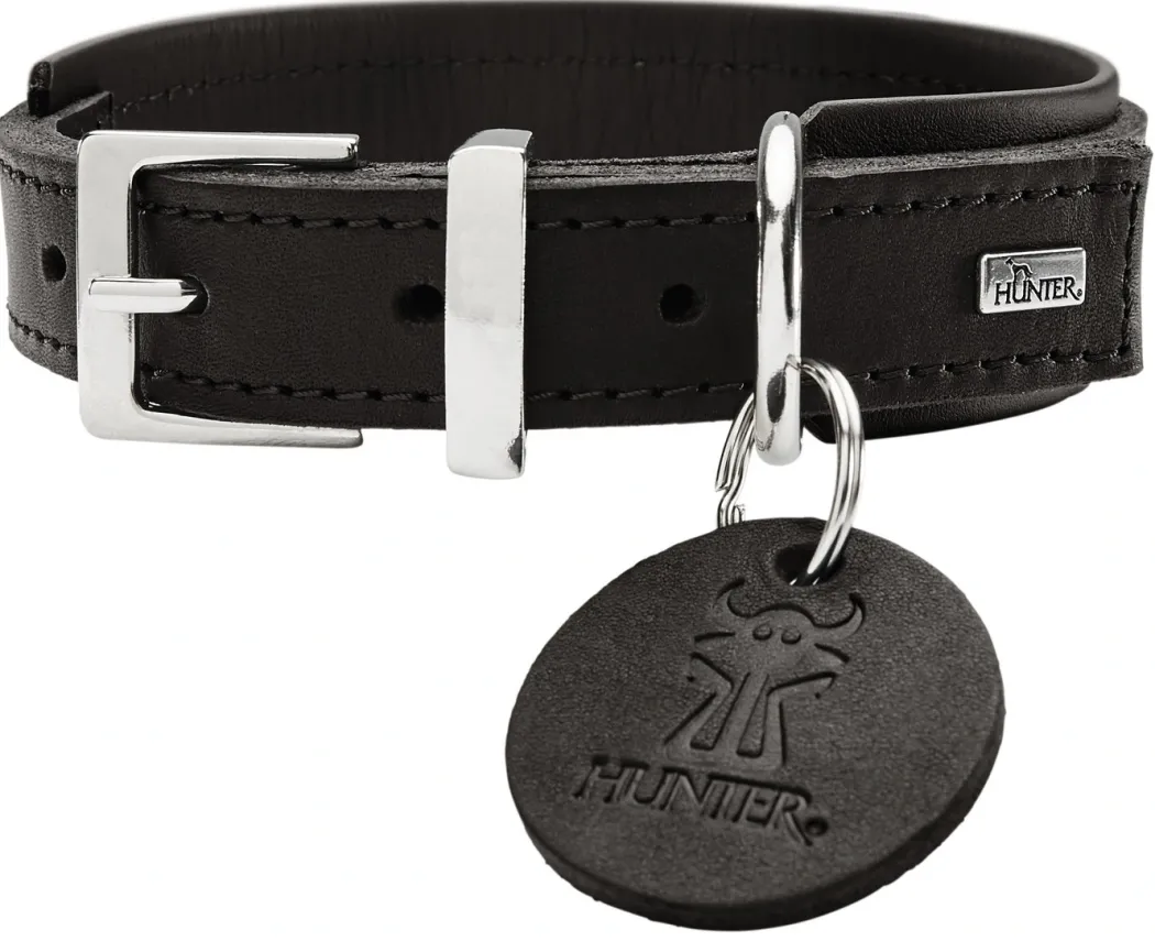 Hunter Larvik Comfort 45 Sort Hundehalsbånd - justerbart hundehalsbånd (30 - 38 cm, B 2,8