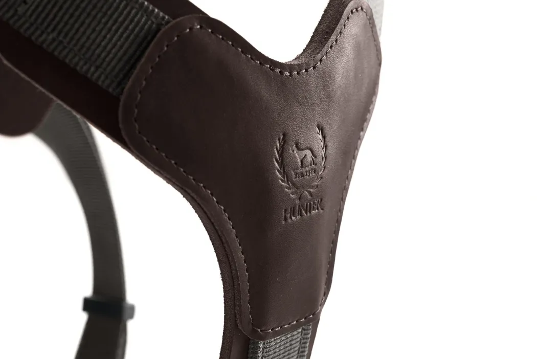 Hunter Mixed Aalborg læder hundesele XS-S mørkebrun/grå hals 40-50 cm - komfort og støtte