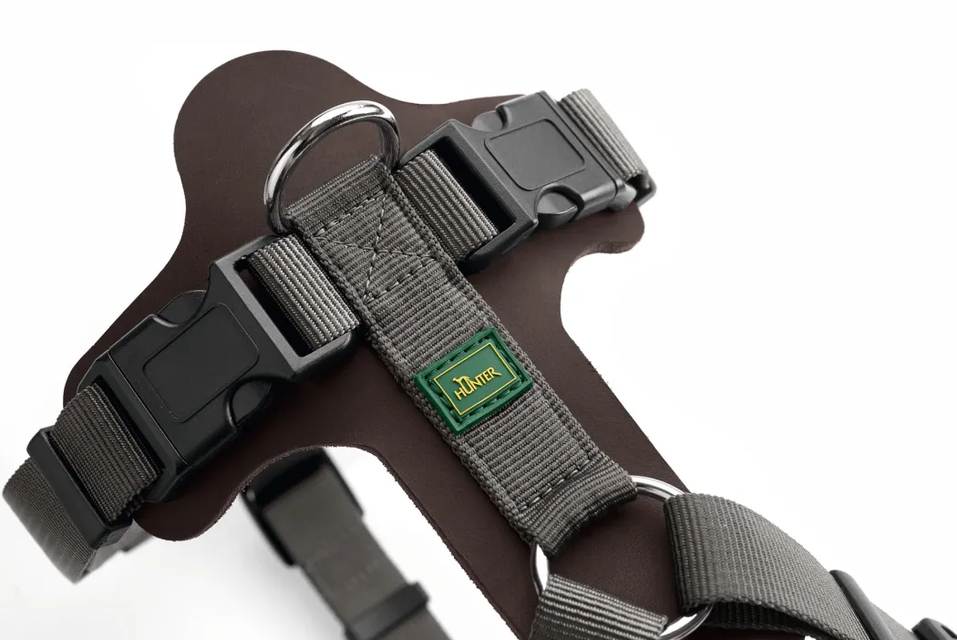 Hunter Mixed Aalborg læder hundesele XS-S mørkebrun/grå hals 40-50 cm - komfort og støtte