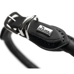 Hunter rundsyet hundehalsbånd okselæder 45/8 sort 45 cm - justering 38-42 cm