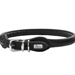 Hunter rundsyet oksehalsbånd 35/8 sort 35 cm - justering 28-32 cm skånsom komfort