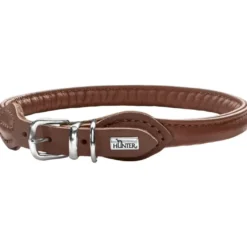 Hunter rundsyet okselæder halsbånd brun 35 cm - justering 28-32 cm