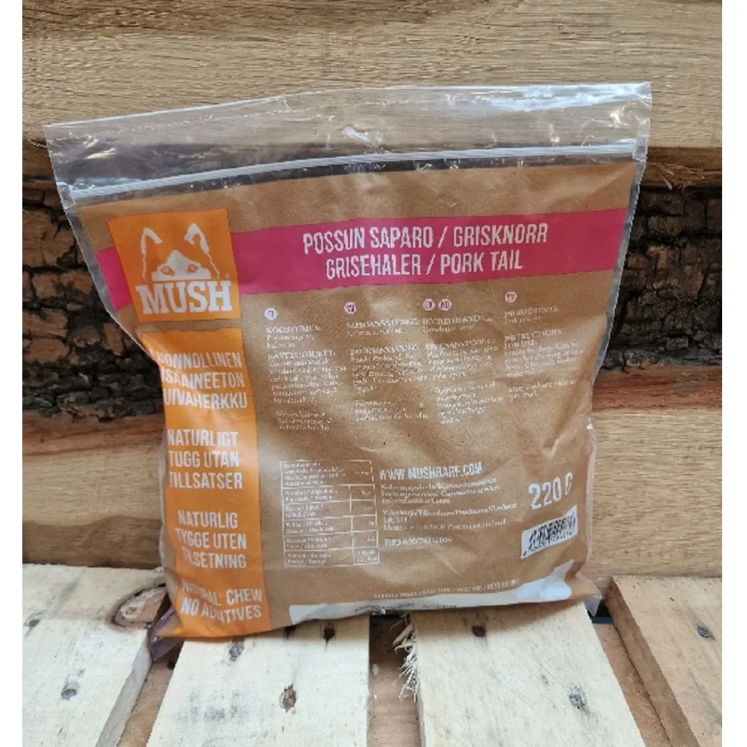 MUSH VAINU Hundesnack Grisehaler 220 g - naturlige tyggeben til hunde