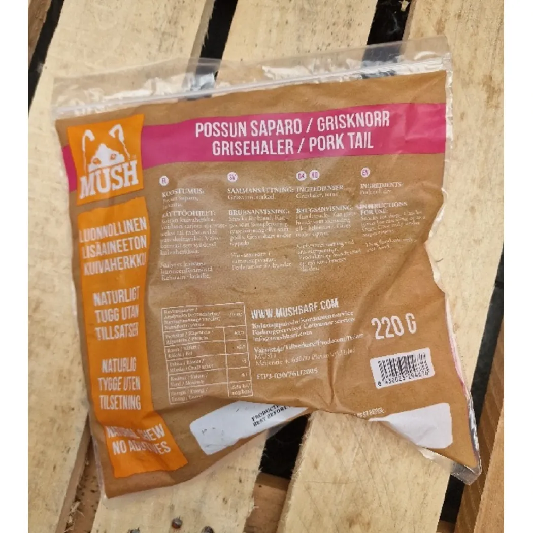 MUSH VAINU Hundesnack Grisehaler 220 g - naturlige tyggeben til hunde