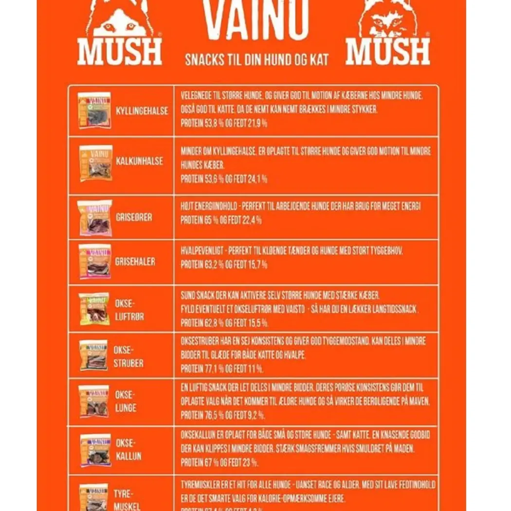MUSH VAINU Hundesnack Okse Kallun 180 g - naturlige tyggeben