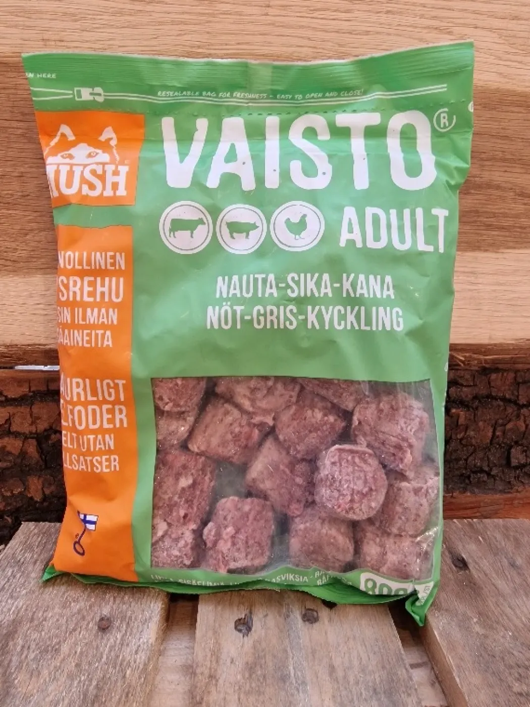 MUSH Vaisto Grøn Okse Gris Kylling 800 g - Naturligt hundefoder med kød og grønt