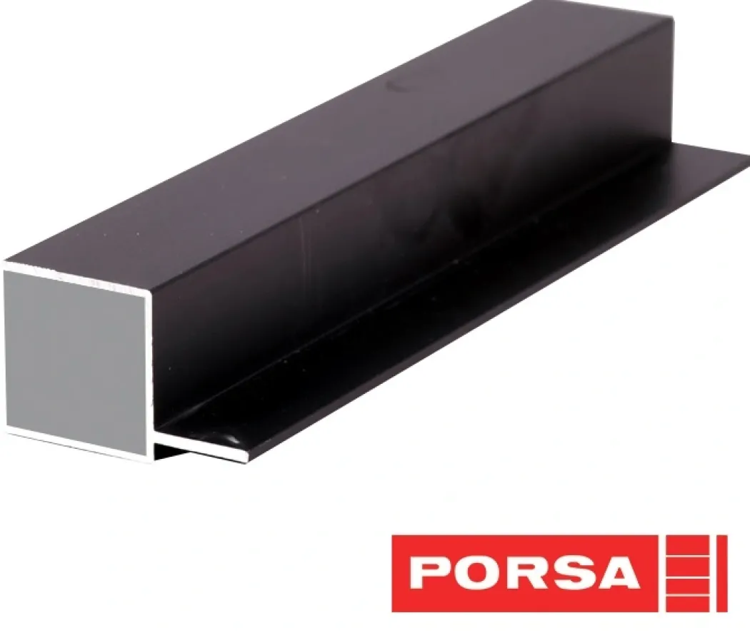 Porsa sort aluprofil firkantet med flig 25 cm.