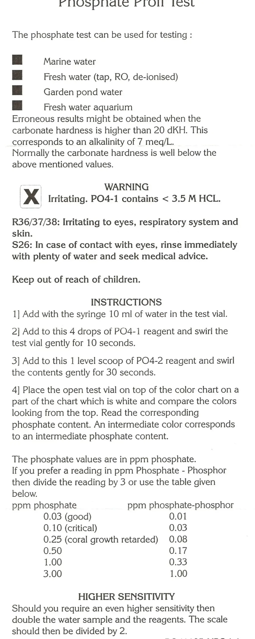 Salifert Fosfat Test PO4