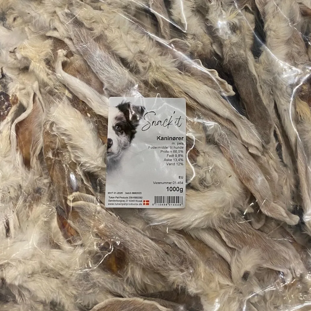 Snackit Kaninører med pels 1 kg - Naturlige hundesnacks i stor pakke