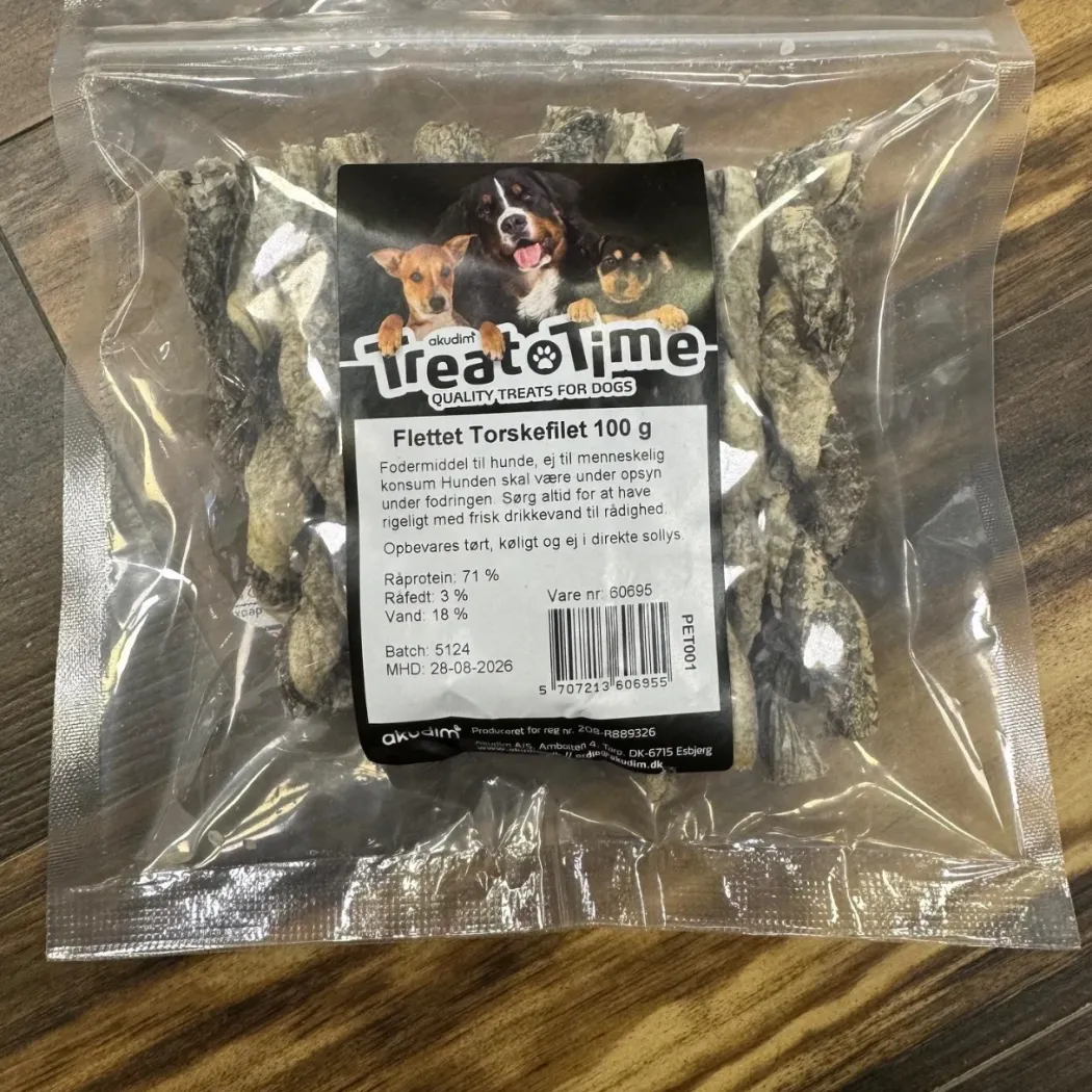Treattime Flettet Torskefilet 100 g - Naturlige hundesnacks