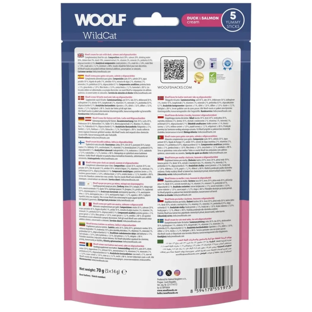 Woolf Wildcat Cream 5 stk - Flydende kattegodbid med and og laks
